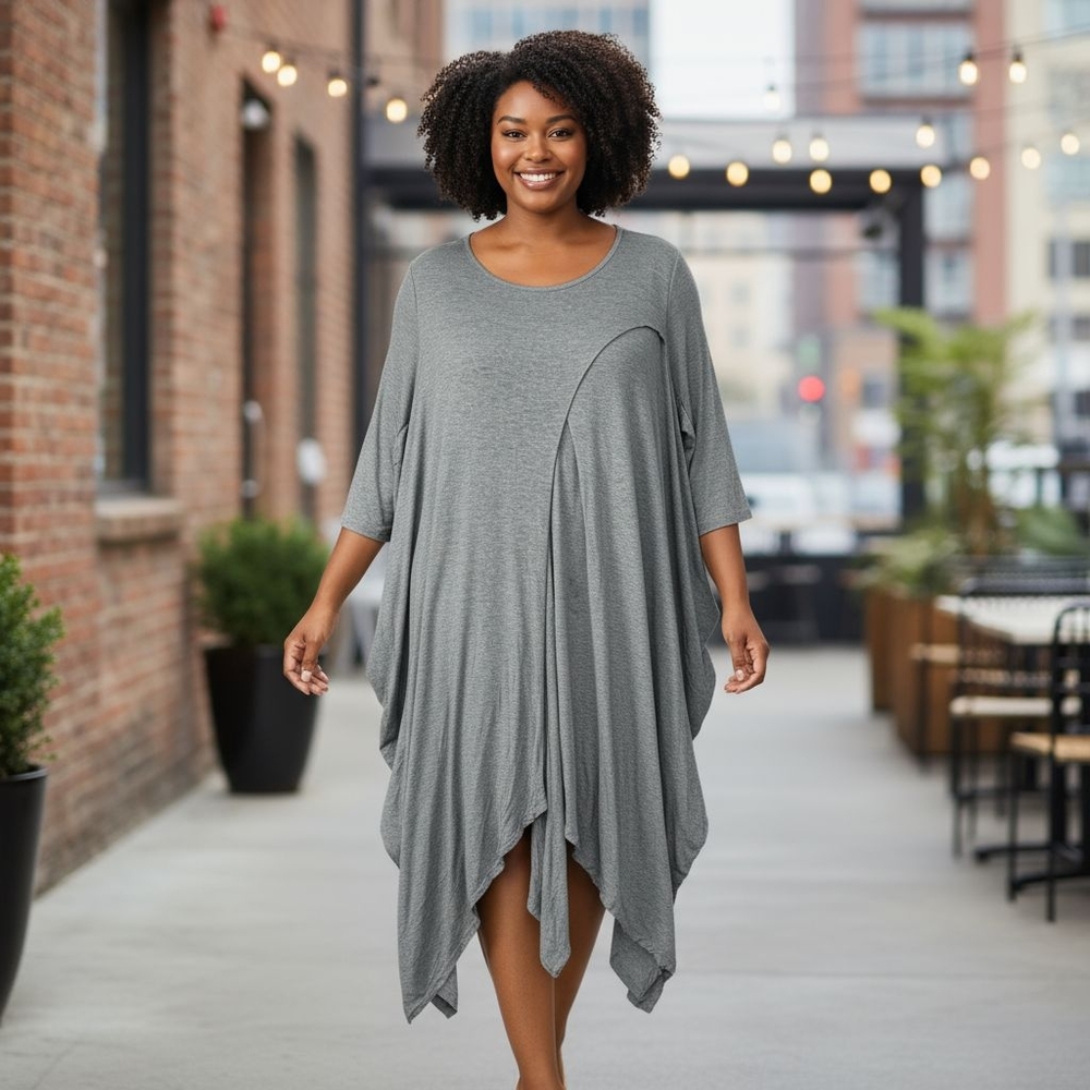 Soft Surroundings Alexandra Asymmetrical Handkerchief Hem Dress Lagenlook 2X